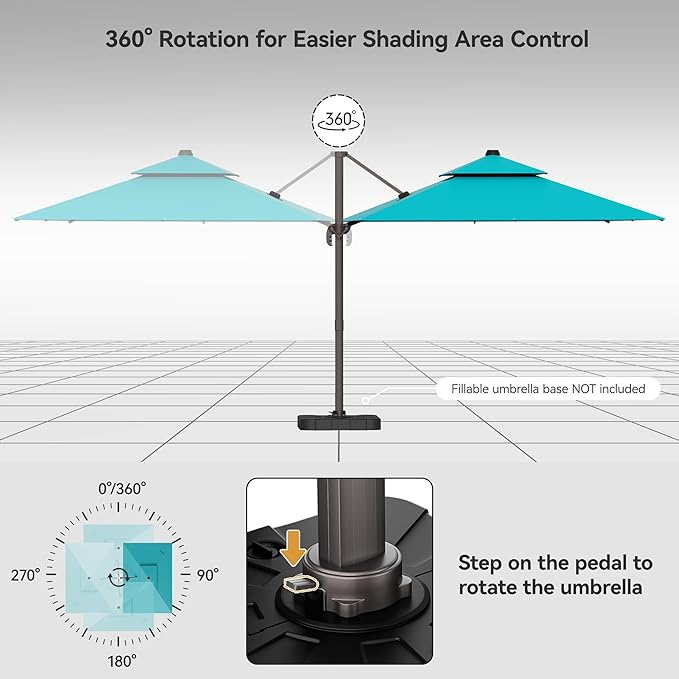 9x12FT Cantilever Patio Umbrella - Heavy Duty Double Layer Offset Design with 360° Rotation, Large Rectangle Sun Shade Umbrella for Garden, Deck, Pool, Backyard, Turquoise