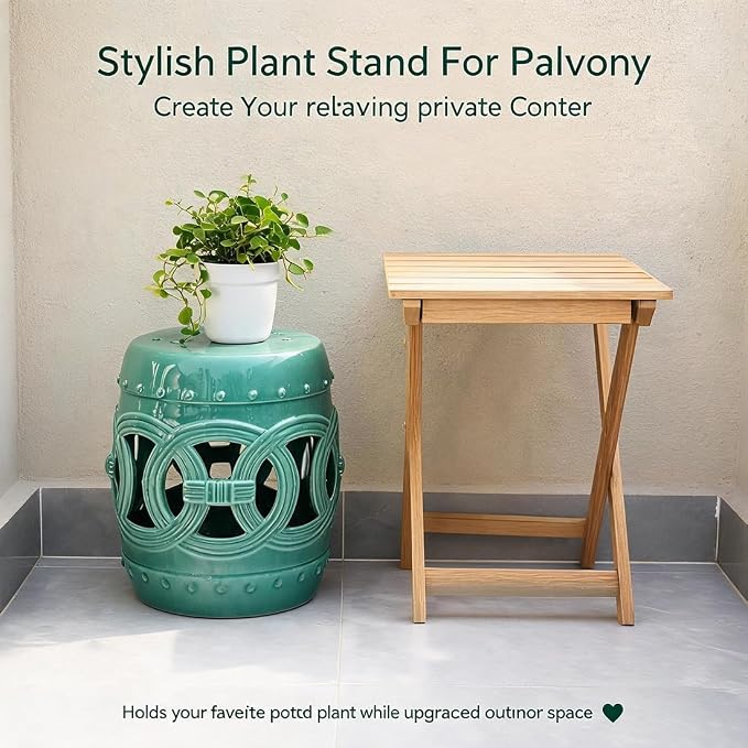 Decorative Ceramic Garden Stool, Hand-Crafted Outdoor Side Table, Shoe Changing Drum Stool for Patio, Living Room Accent Furniture(Teal)