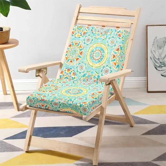 FUNHOME Patio Cushion Covers 22 x 20 x 4 Inch, No Insert! 2 Pack Water Repellent Outdoor Chair Seat Cushion Slip Covers with Zipper and Tie, Replacement Cover Only(Cyan Circle)