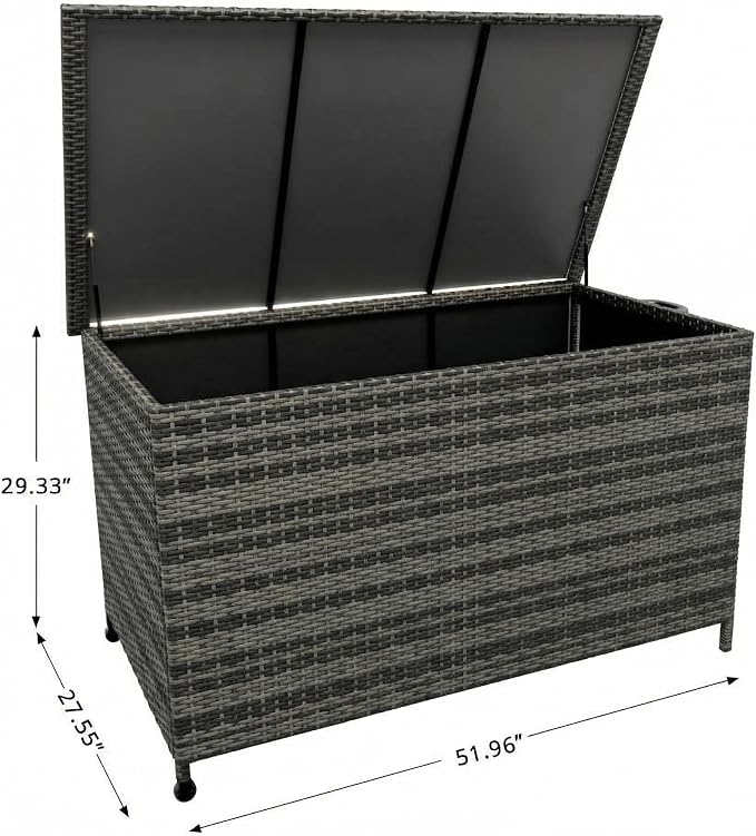 185-Gallon Outdoor Deck Box with Wheels, Waterproof PE Rattan & Aluminum Frame Storage Bin, Lockable Patio Furniture Chest for Cushions, Garden Tools, Pool Toys, Gray