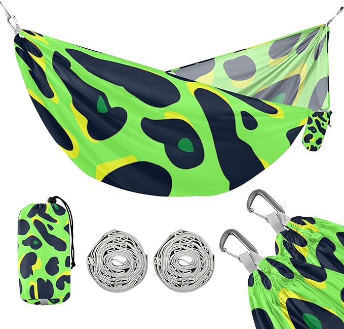 Animal Leopard Fur Print Lawn Green Black 330lb Capacity Hammocks Portable Hammock for Outside Patio Garden amacas para patios con Base de adultos