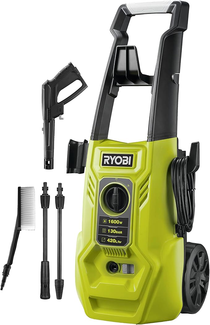RYOBI - High Pressure Washer 1800 W - 130 Bar - 420 L - Reinforced Steel Hose 5 m - Integrated 0.9 L detergent tank - Vario Lance - Turbo Lance - Multi-Surface Brush - RY130PWA