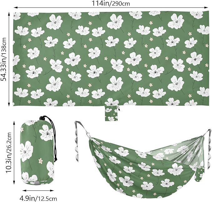 Camping Hammock Outdoor Hammocks for Outside White Flowers Cute Beach Trees Portable Lightweight with Pockets Tree Straps Indoor Small