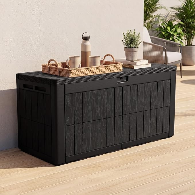 Quictent 120 Gallon Resin Deck Box, Weatherproof Waterproof Outdoor Storage Bench, Heavy Duty UV Resistant Lockable Container for Garden, Pool Supplies, Patio Cushions & Furniture Accessories
