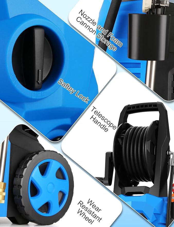 Electric Pressure Washer 5000 PSI Portable Power Washer with 33FT Hose, 4 Nozzle Set for Home/Cars/Fences/Windows, Blue