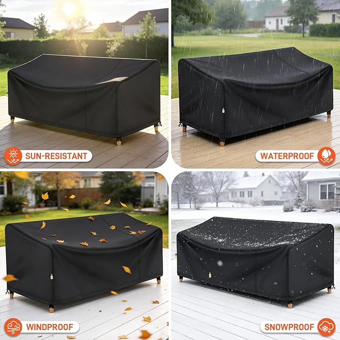 Arcedo Outdoor Sofa Cover Waterproof, Patio 3-Seater Couch Covers for Patio Bench, Loveseat Outdoor Furniture, 85" W x 37" D x 35" H, Black