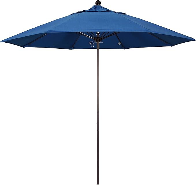 California Umbrella 9' Rd. Venture Series Contract Grade Patio Umbrella, Push Open Pin Stop, Bronze Finish, Sunbrella Regatta