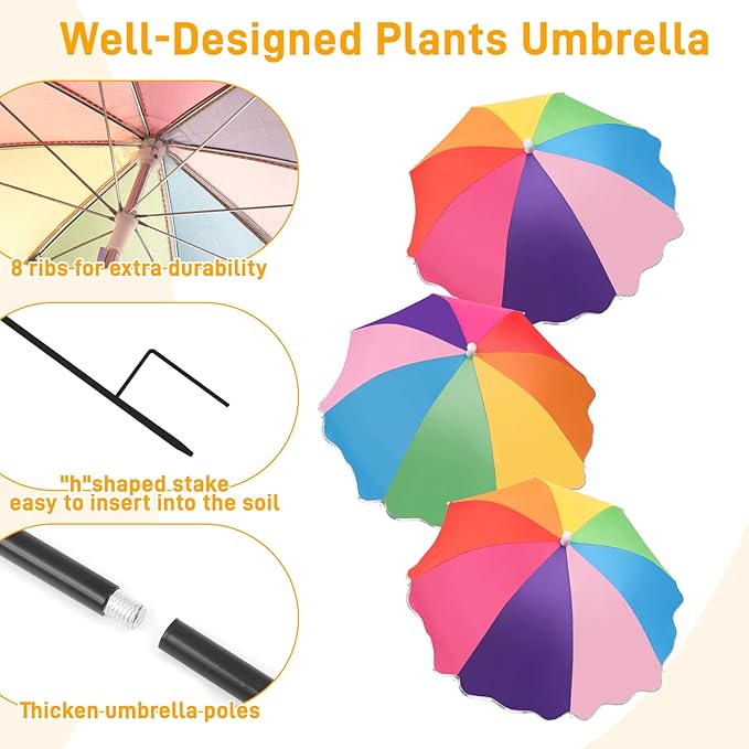 3Pack Upgraded Plant Umbrellas for Outdoor Plants, 23.6" Garden Plant Umbrella Shade with Adjustable Angle, 40.5" Higher Sun Shade for Plants, Potted Plant, Garden Beds（colorful） ﻿ ﻿