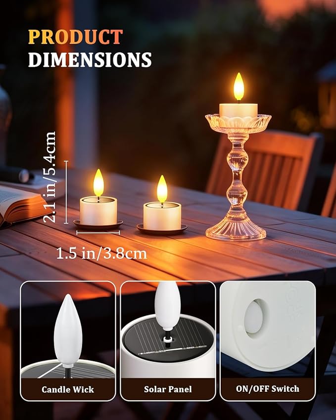 SoulBay Solar Tea Lights Outdoor Waterproof, 6 Pack Small Flameless Flickering Small Bright LED Candles Lights with Dusk to Dawn Sensor for Lanterns Window Chandelier Garden Patio Deck Décor
