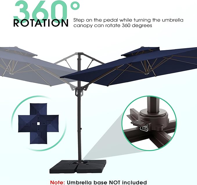 JEAREY 9ft 2-Tier Cantilever Patio Umbrella, Large Square Outdoor Offset Umbrella with Double Top Vent and 360-degree Rotation for Garden Deck Pool Patio, Navy