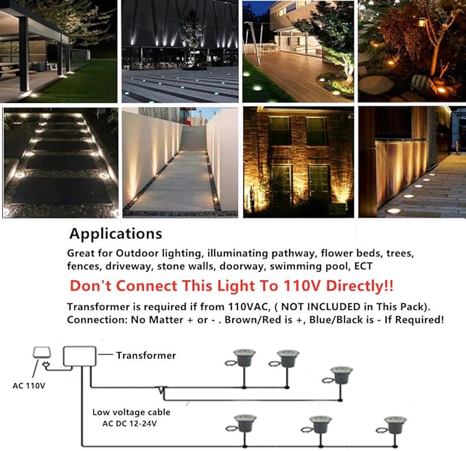 6 Pack 3W Warm White LED Well In Ground Landscape Lights IP67 Waterproof for Outdoor Lighting, Garden, Yard, Patio, Driveway, Deck, Step, Pathway, Low Voltage 12V 24V DC AC