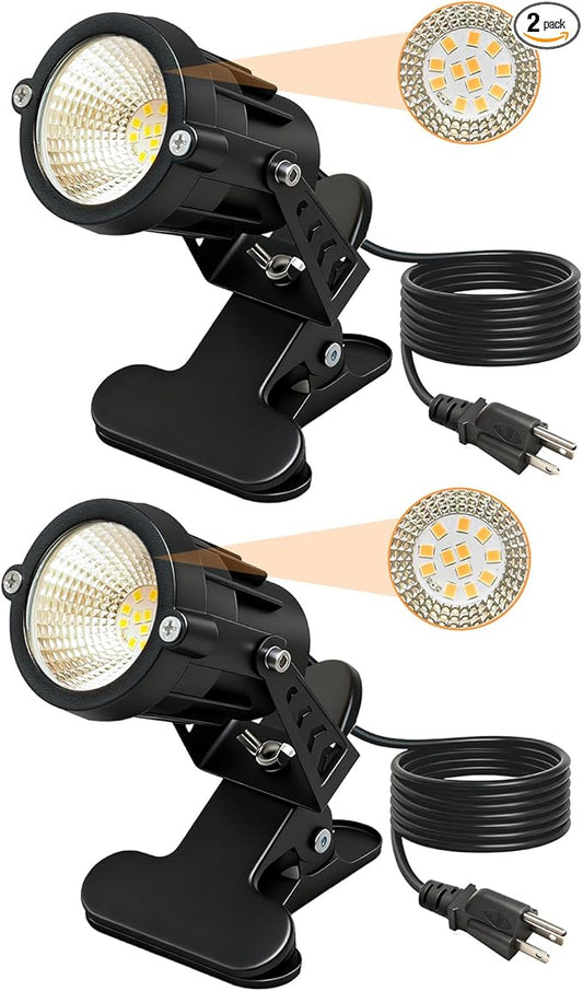 TAYSING Dusk to Dawn Outdoor Landscape Spot Lights with Clip, 9W 800LM Plug in Spotlight, 3000K Warm White, IP66 Waterproof with 5FT Cord for Garden Tree Flag Pathway Patio, 2 Pack
