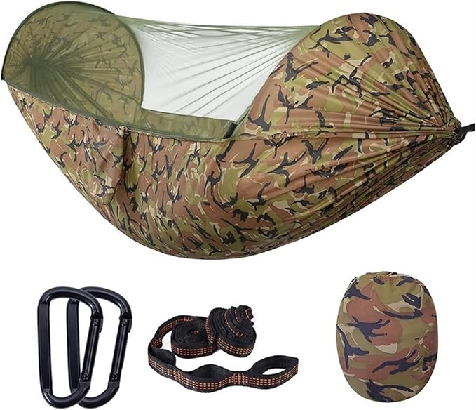Hammock for Outside 290x140 Cm Camping Hammock with Mosquito Net 2 Person Pop-up Parachute Lightweight Hanging Tree Straps Swing Hammock Swing(D)