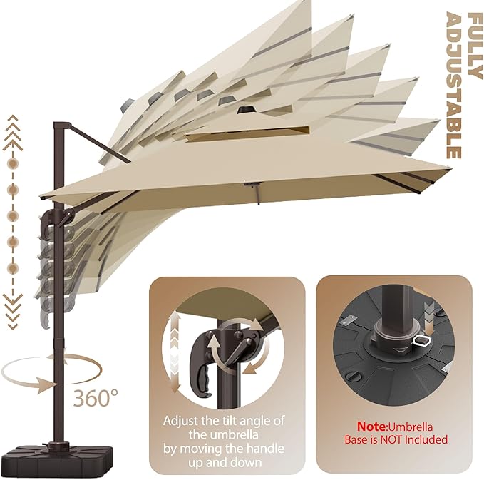 10x10Ft Patio Umbrella Outdoor Cantilever Rectangle Umbrella, 6-Level Tilt & 360° Rotation Offset Umbrella for Garden, Deck, Pool(Beige)