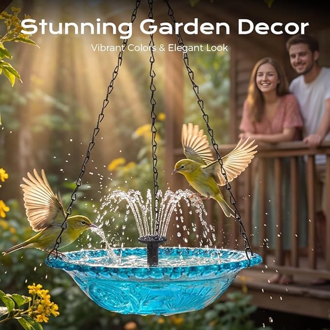 UZTK-2026 Solar Cascade Hanging Bird Bath Fountain, Solar Powered Outdoor Water Fountain for Hummingbirds, Decorative Bird Bath Shower Bowl Kit for Garden Yard Patio Backyard (Gray Single Layer)