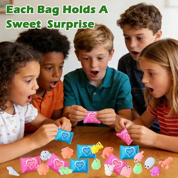 100PCS Mystery Blind Bag Squishy Mini Toy Set, Soft Squeeze Fidget Animal Figures Bulk, Mini Surprise Toys, Sensory Stress Relief Toys for Kids, Party Favors, Collectibles, Tiny Cute Figures Pack