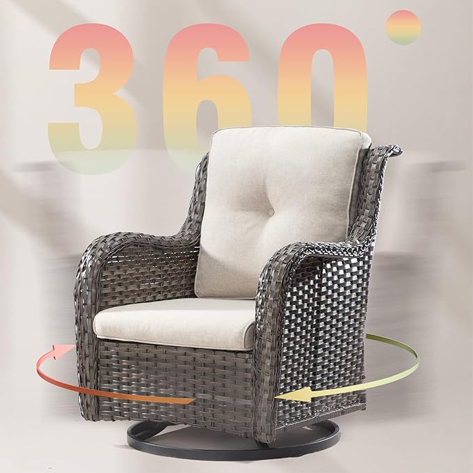 Outdoor Swivel Rocker Wicker Chair, High Back Patio Chairs Wicker Furniture, 1PC Rattan Swivel Rocking Chair with OIefin Cushions(Mixed Grey/Beige)