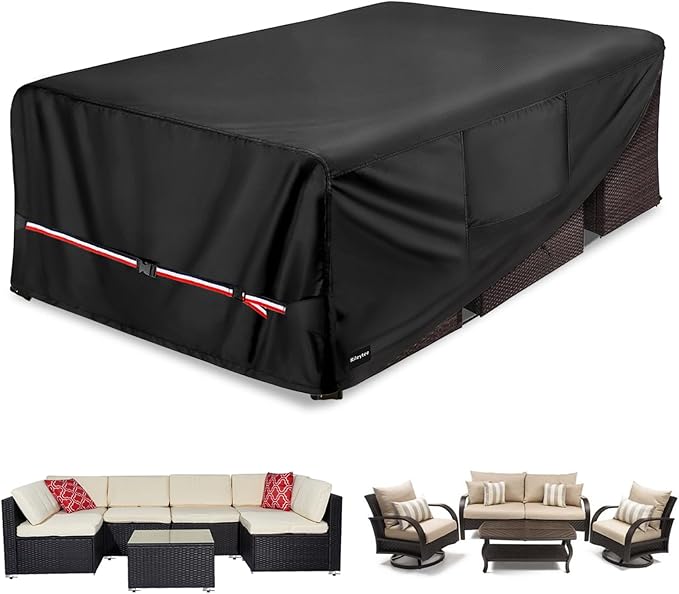 Rectangular Patio Furniture Covers,Upgraded 600D Heavy Duty Outdoor Furniture Covers Waterproof,Outdoor Sectional Dining Table and Chairs General Purpose Furniture Set Cover,88"L × 62"W × 28"H,Black