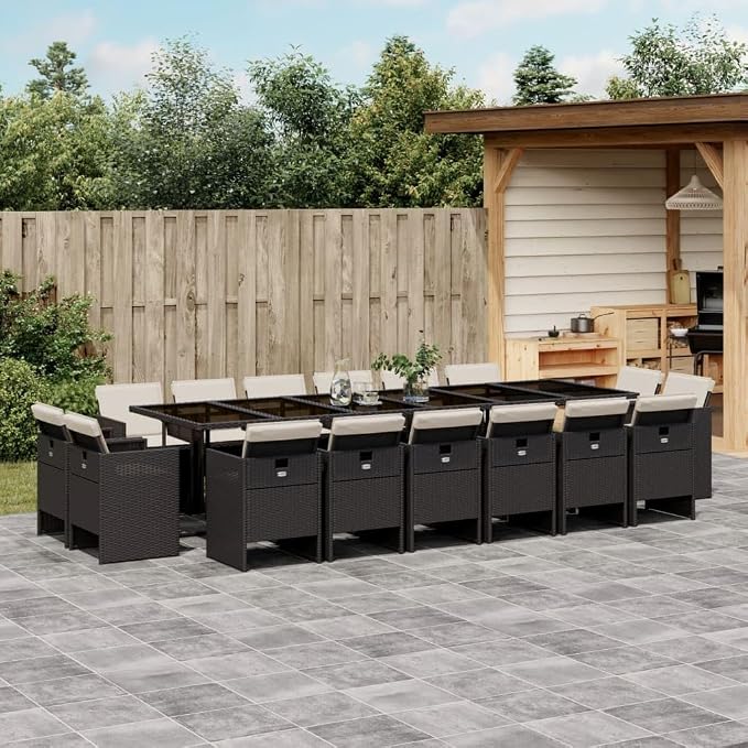 17-Piece Outdoor Patio Furniture Set with Cushions Black PE Rattan Dining Table and Chairs for Garden Backyard Balcony