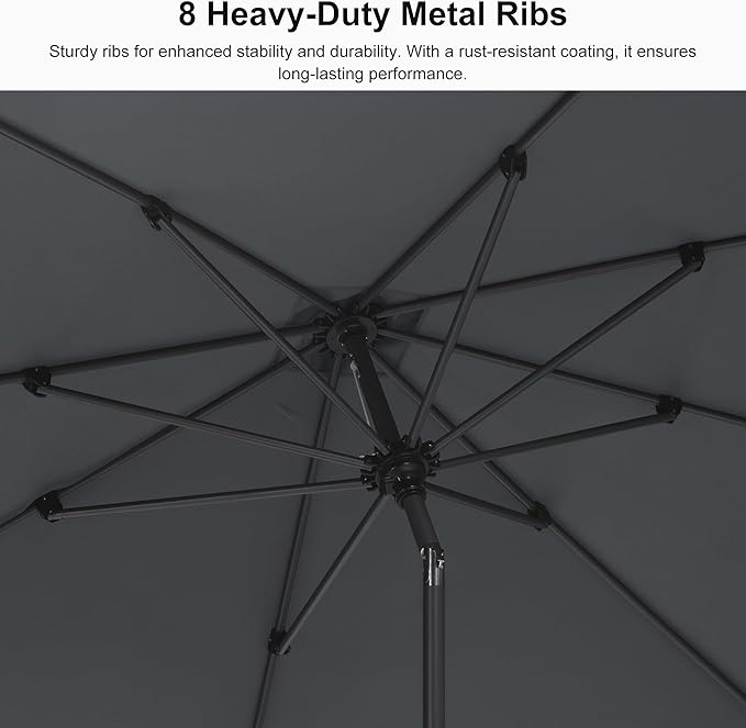 PURPLE LEAF 6.5' x 6.5' Square Patio Market Umbrella with Base Outdoor Table Umbrellas Aluminum Frame Sun Shade with 8 Sturdy Ribs Tilt for Garden Deck Lawn Pool Light Gary