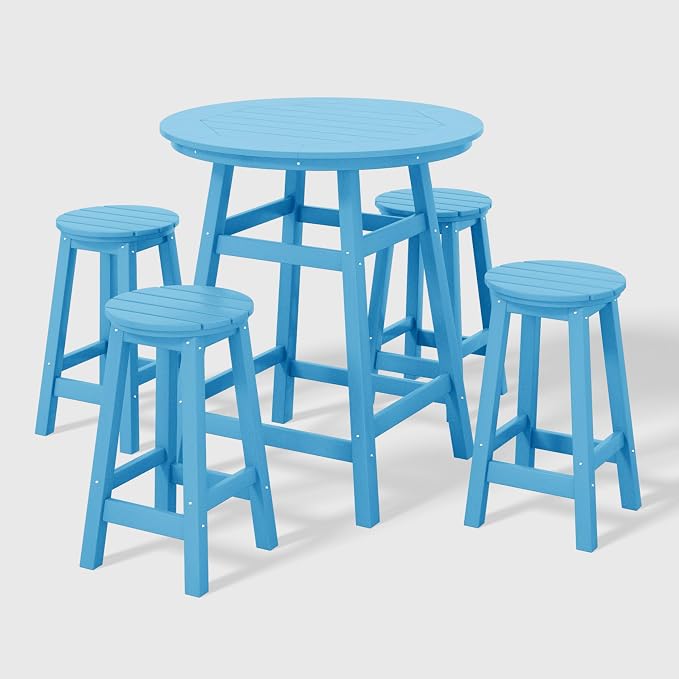 WestinTrends Malibu 5-Piece HDPE Outdoor Patio Dining Bar Bistro Table Set with Counter High Round Bar Stools