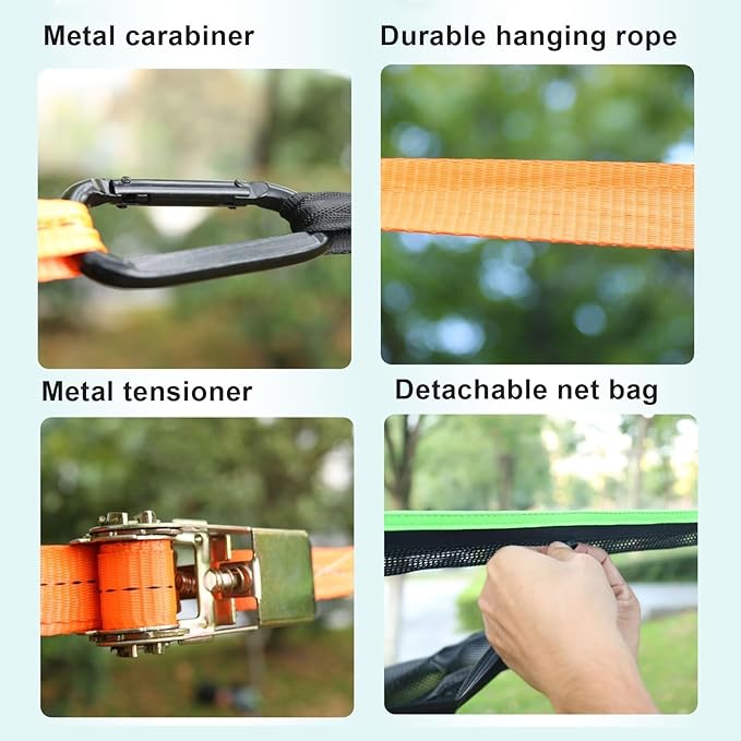 Outdoor Camping Hammock, 13ft Square Hammock Max 550 Lbs for 2-5 Adults Kids, Multi Person Tree Hammock with 4 Ratchet Tie Down Straps & Net Pocket