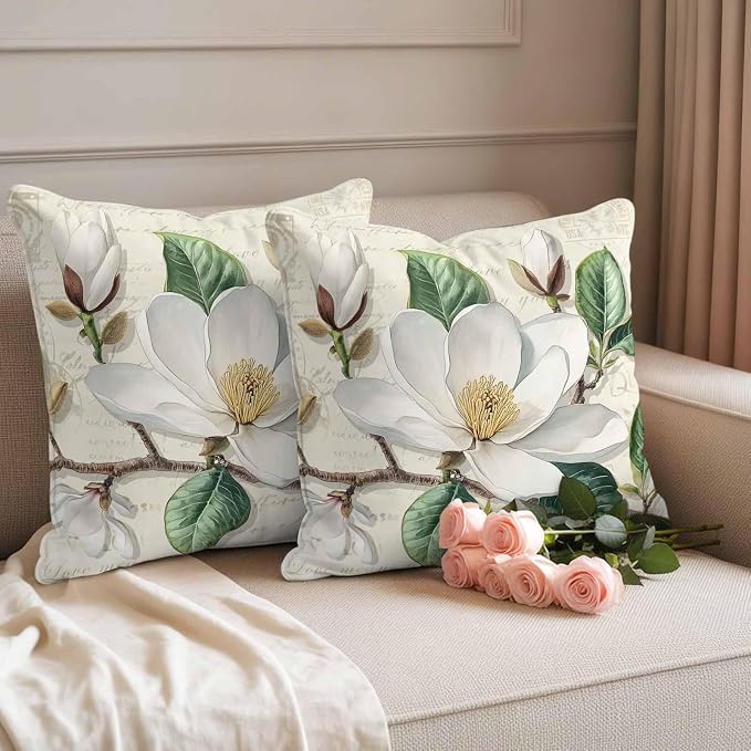 Retro Flowers Waterproof Outdoor Pillow Covers Set of 2 Home Decor, Farmhouse Leaf Branch Green Plants Pillowcase Patio Pillow Covers for Couch Bench Furniture Garden 24x24in