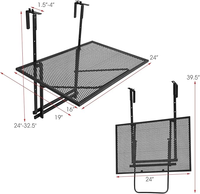 Tangkula Outdoor Folding Hanging Table, 5 Height Adjustable & Foldable Space Saving Railing Serving Table, Width from 1.5 inch to 4 inches, Suitable for Patio, Balcony and Deck