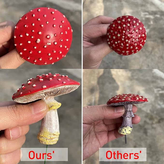 OwMell Glow in The Dark Mushroom Statues, Set of 3 Mushroom Outdoor Ornament for Garden Yard Decor Accessories-Garden Stake