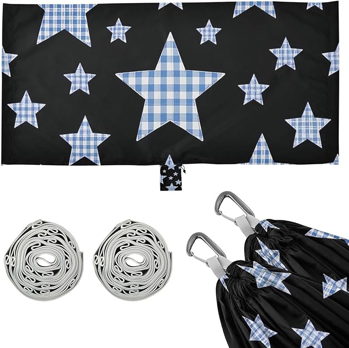 Cartoon Black Checkered Plaid Stars 330lb Capacity Hammocks with Tree Straps Indoor Hammock for Camping Travel Accessories accesorios para campamento