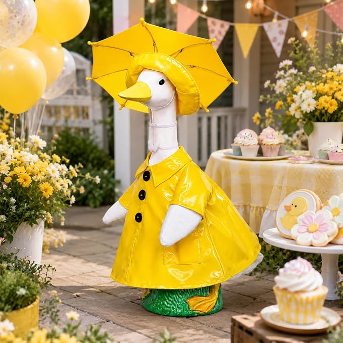 Porch Goose Outfits 23 Inch, Goose Clothes with Waterproof Raincoat & Umbrella | Easy-On Costume for Garden Statue Decor ViresSpire