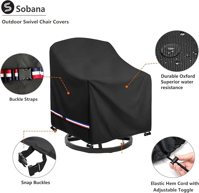 Patio Chair Covers Waterproof Swivel Outdoor Chair Cover, 30W x 34D x 36H Inches Patio Furniture Covers 2 Pack (Black)