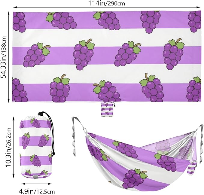 Purple White Striped Grape Fruit 330lb Capacity Hammocks with Hanging Rope Hanging Hammock for Outside Patio Backyard Poolside hamacas para adultos 2 Personas