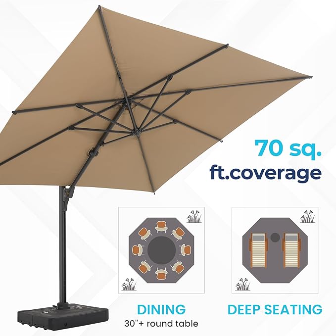 SUNVIVI OUTDOOR Patio Umbrella, Rectangular Patio Umbrella, Metal Pole Square Outdoor Umbrella with Crank and Push Button Tilt, Large Outdoor Umbrella with Polyester Canopy