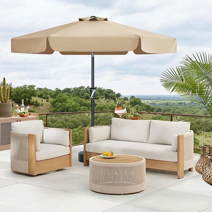 MASTERCANOPY 7.5ft Patio Umbrella with Valance, Crank and Tilt – 6 Ribs Outdoor Market Umbrella, UV/Fade Resistant, Waterproof Canopy with Wind Vent for Garden, Deck, Backyard, Pool (Tan)