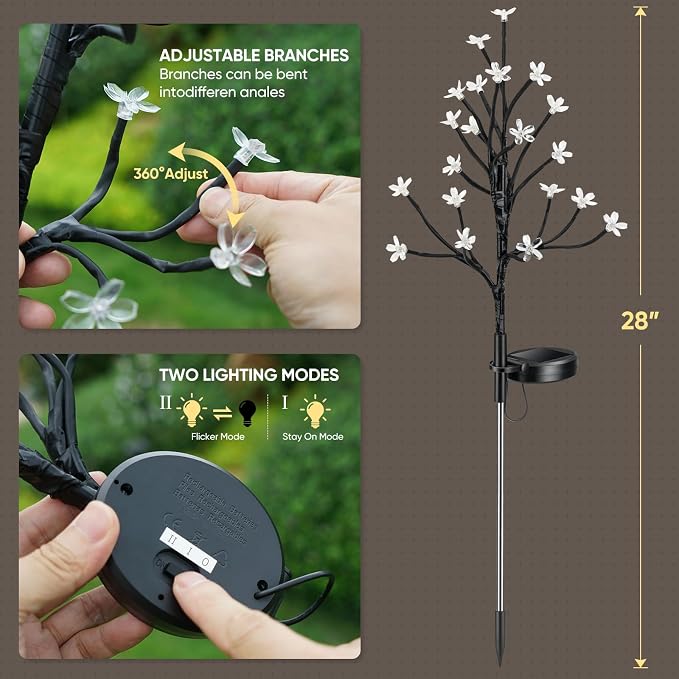 2 Pack Solar Garden Lights Outdoor, Solar Lights Outdoor Flowers | 2Modes 40LED Garden Decor, Waterproof Solar Powered Fairy Garden Outdoor Decorations for Yard Patio Pathway, Gardening Gifts