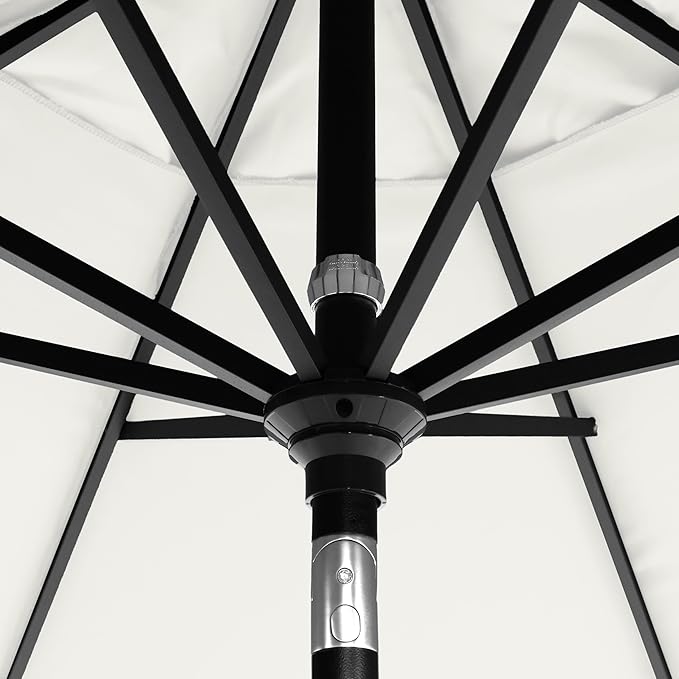California Umbrella 12-Year-Non-Fading, 9Ft Premium Sunbrella Patio Umbrella, Hand-Crank, Button-Tilt, Black Frame, Natural Fabric