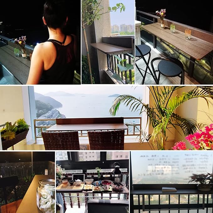 Outdoor Balcony Bar Railing Hanging Table,Multifunctional Leisure Table,Wall-Mounted Railing Bar Side Tables,Folding Wall Desk Hanging Adjustable Deck Coffee Patio Garden Dining Room Furniture Table