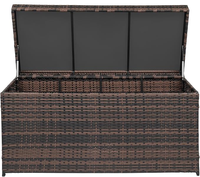 Outdoor Wicker Storage Box, 132 Gallon Patio Rattan Deck Box, Wicker Storage Bench for Indoor, Outdoor, Pool, Balcony, Yard, Garden