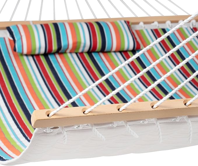 Lazy Daze Hammocks 12 FT Sunbrella Fabric Quilted Hammock Double Sunbrella Quilted Hammock with Spreader Bars & Pillow, All Weather and Fade Resistant for Outdoor, 450 lbs Capacity, Carousel Confetti
