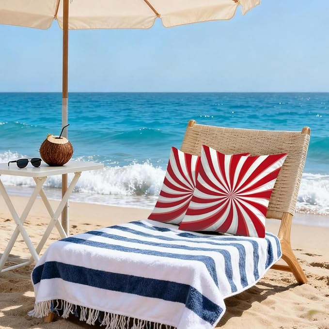 18x18 Inch Outdoor Pillow Covers Set of 2 Waterproof Throw Pillow Covers Decorative Couch Cushion Covers Candy Cane Swirl Square Pillowcases Protectors for Patio Garden Sofa