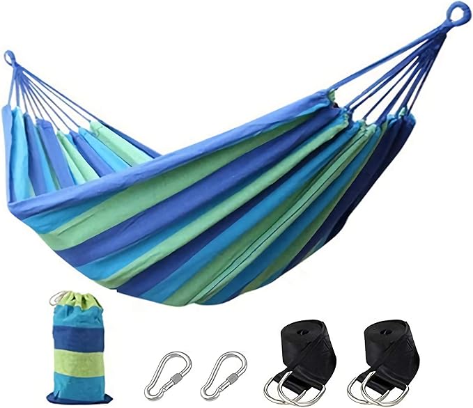 Comfortable Fabric Camping Hammock with Tree Straps for Hanging Durable Hammock Up to 550lbs&Heavy Duty Carabiners,2 Person, Perfect for Camping Outdoor/Indoor Patio Backyard