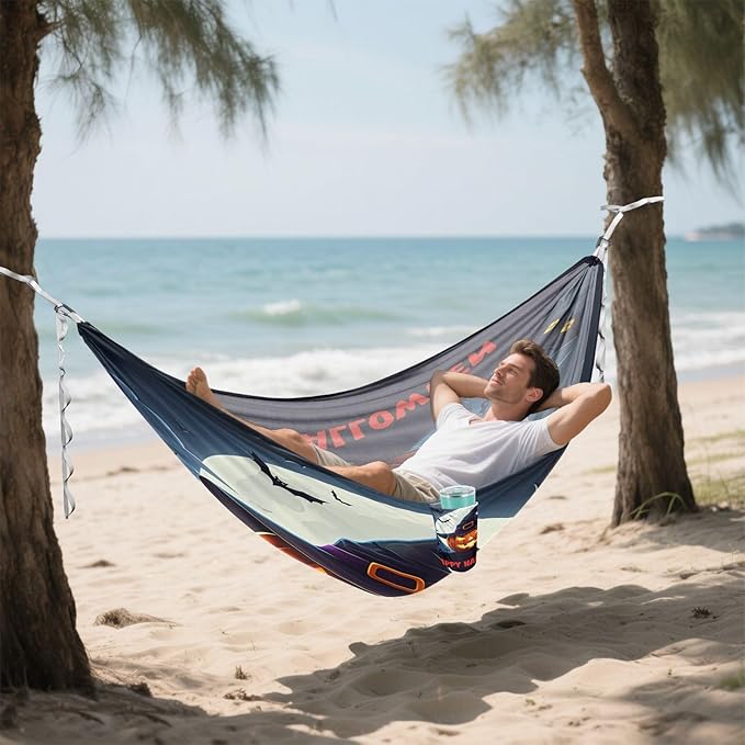 Hammocks for Outside Glowing Jack-o-Lantern Camping Hammock Portable Hammocks with Tree Straps and Carry Bag Camping Accessories for Hiking Beach Outdoor