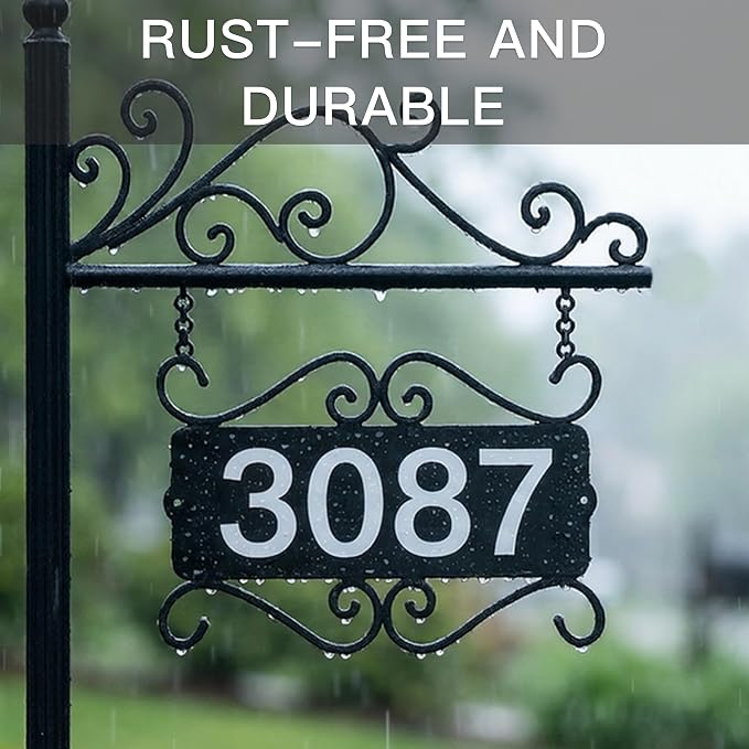 Metal Address Sign, Home Numbers Plaque, Address Post Sign Double-Sided | Suitable as a housewarming gift or decorative item, Street House Numbers for Home Street Mailbox Garden Yard (44" Pole)