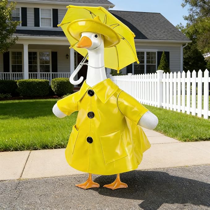 Raincoat Porch Goose Outfits,Spring Summer Lawn Goose Statue Raincoat Clothes,Fits 23" Geese Statue, for Summer Outdoor Patio Yard Lawn Garden Decoration (﻿Raincoat-Yellow)