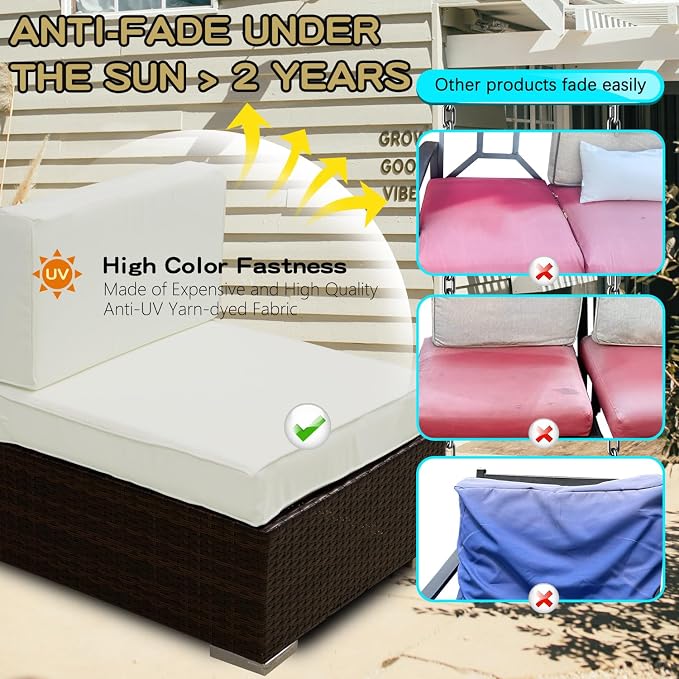 No Stretch,9Pack Outdoor Cushion Covers for 5Pcs 4-Seater Patio Furniture | 600D Oxford Cloth,Patio Sectional Sofa Chair Couch Seat Cushion and Pillow Slipcovers Replacement,Cream-Covers Only