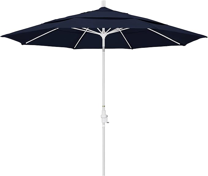 California Umbrella 11' Round Crank Lift, Collar Tilt, Aluminum Pole, Fiberglass Rib Patio Umbrella, White Finish