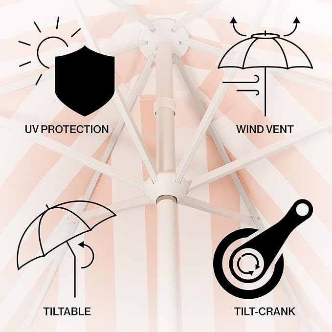 Eyely BMU1001 Halden 9 ft. Classic Cottage Tassel Market Patio Umbrella with Auto-Tilt, Crank