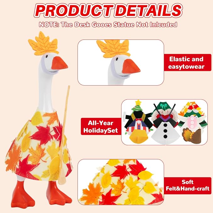 12 Set Holiday Mini Desk Goose Outfit 7 Inch Desktop Magnetic Goose Clothes | Summer Fall Halloween Christmas Winter Magnetic Geese Statue Felt Fabric Costume for Table Decor Gifts
