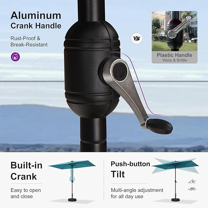 PURPLE LEAF 5' x 8' Rectangular Patio Umbrella with Solar LED Outdoor Table Umbrella Aluminum Frame Market Umbrella Sun Umbrella for Garden Deck Lawn Pool Turquoise Blue